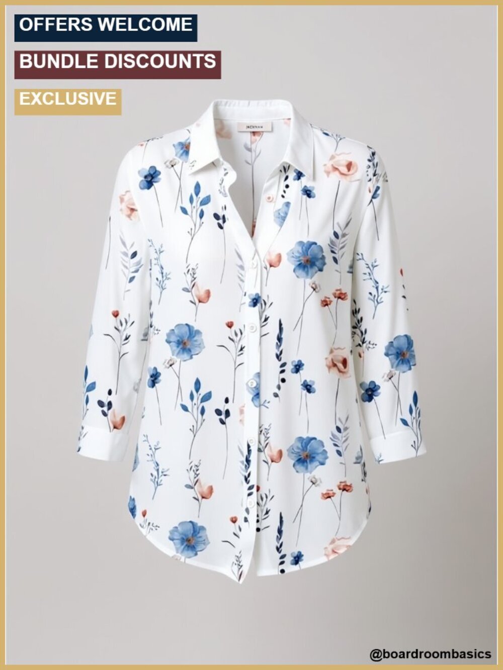 Womens Button Down Shirt 3/4 Sleeve Cotton Linen Blend V Neck Loose Fit Blouse
